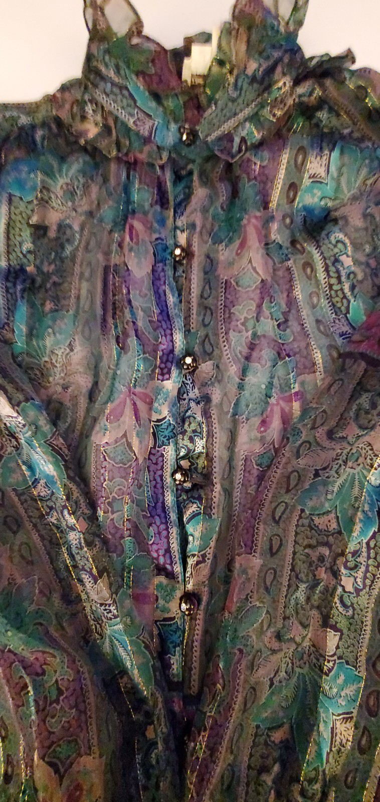 Vintage The Silk Farm 100% Silk Sheer Metallic Thread Blouse Elegant Evening 12