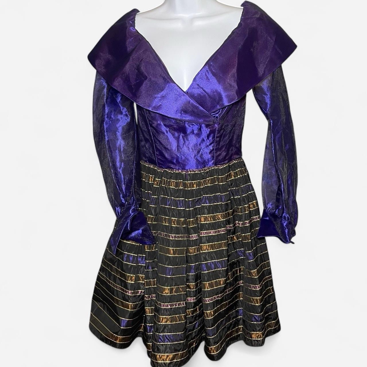 80s Vintage Karen Lucas For Niki Metallic Purple Off Shoulder Dress Size 4