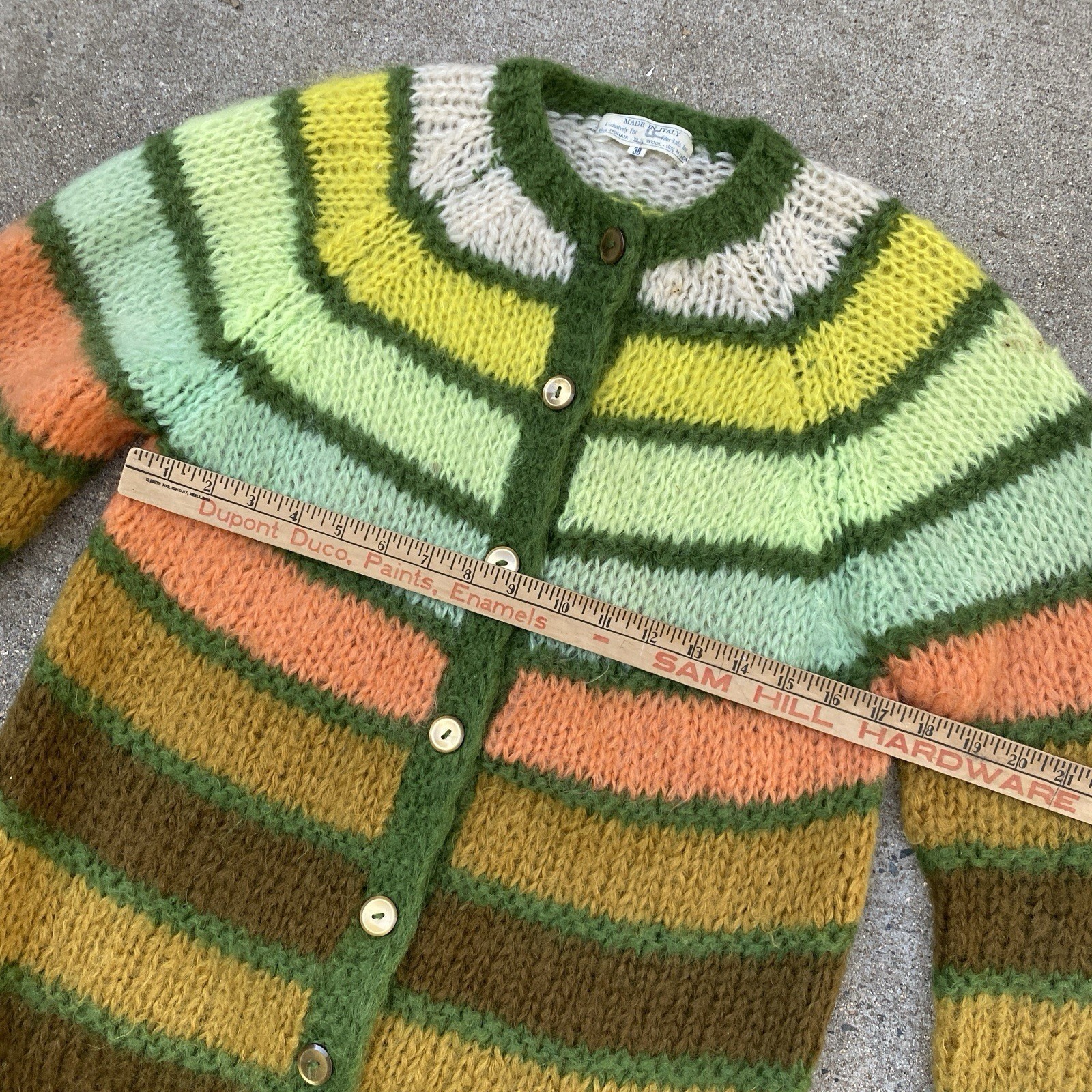 Vintage 50s 60s Mohair Cardigan Women Made in Italy Size 38 M/L Pastel Striped