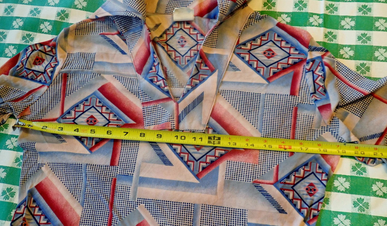 Vtg 70s Hilton Head Sportswear Womens M Disco Shirt Geometric Abstract Art Print
