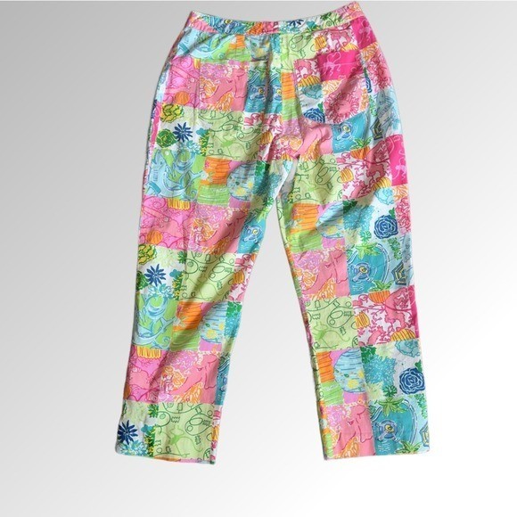 Lilly Pulitzer VTG Pants Women 2 Pink Multi Color Patchwork Coastal Floral