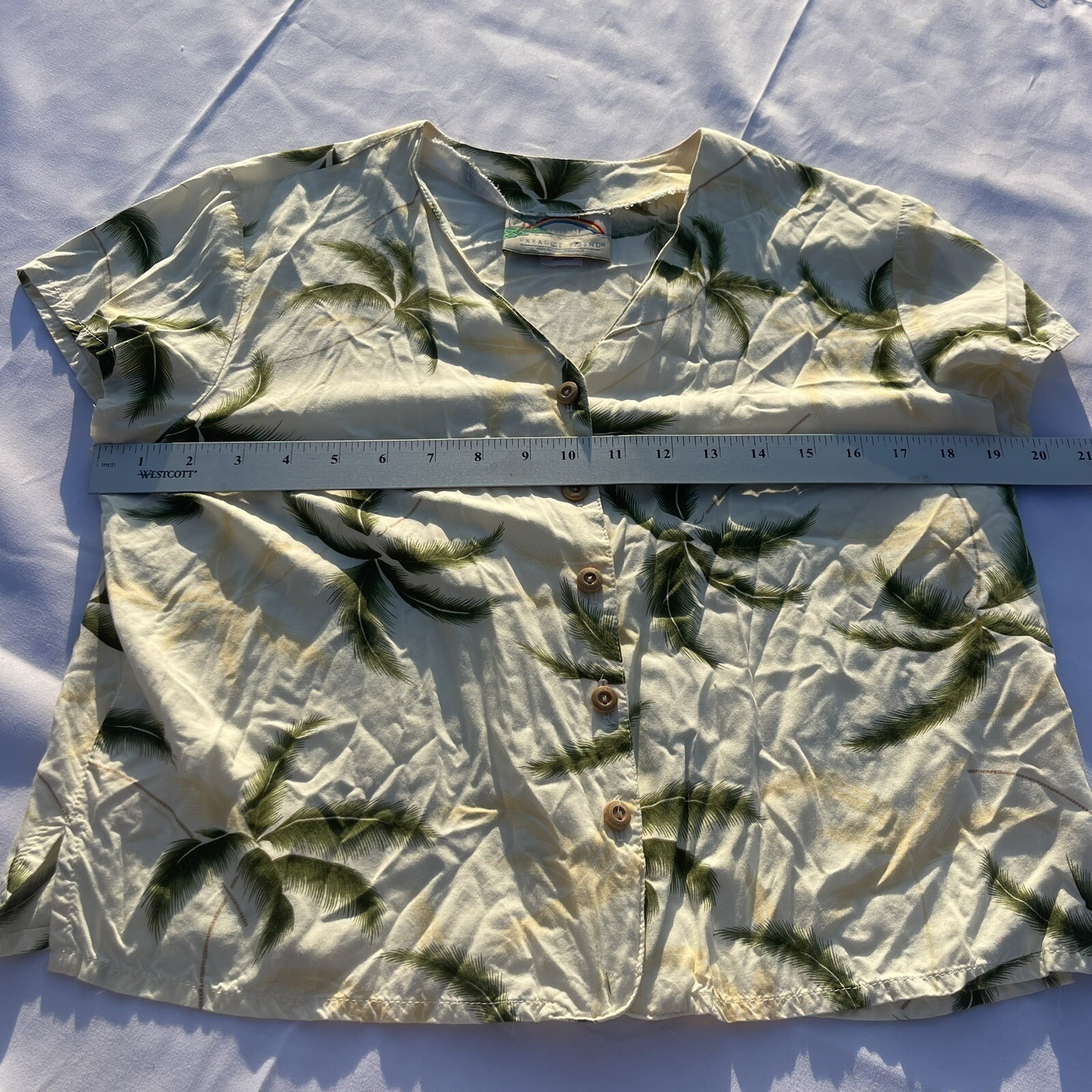 Vintage Paradise Found Honolulu Hawaii Women’s M Palm Tree Button Up Top