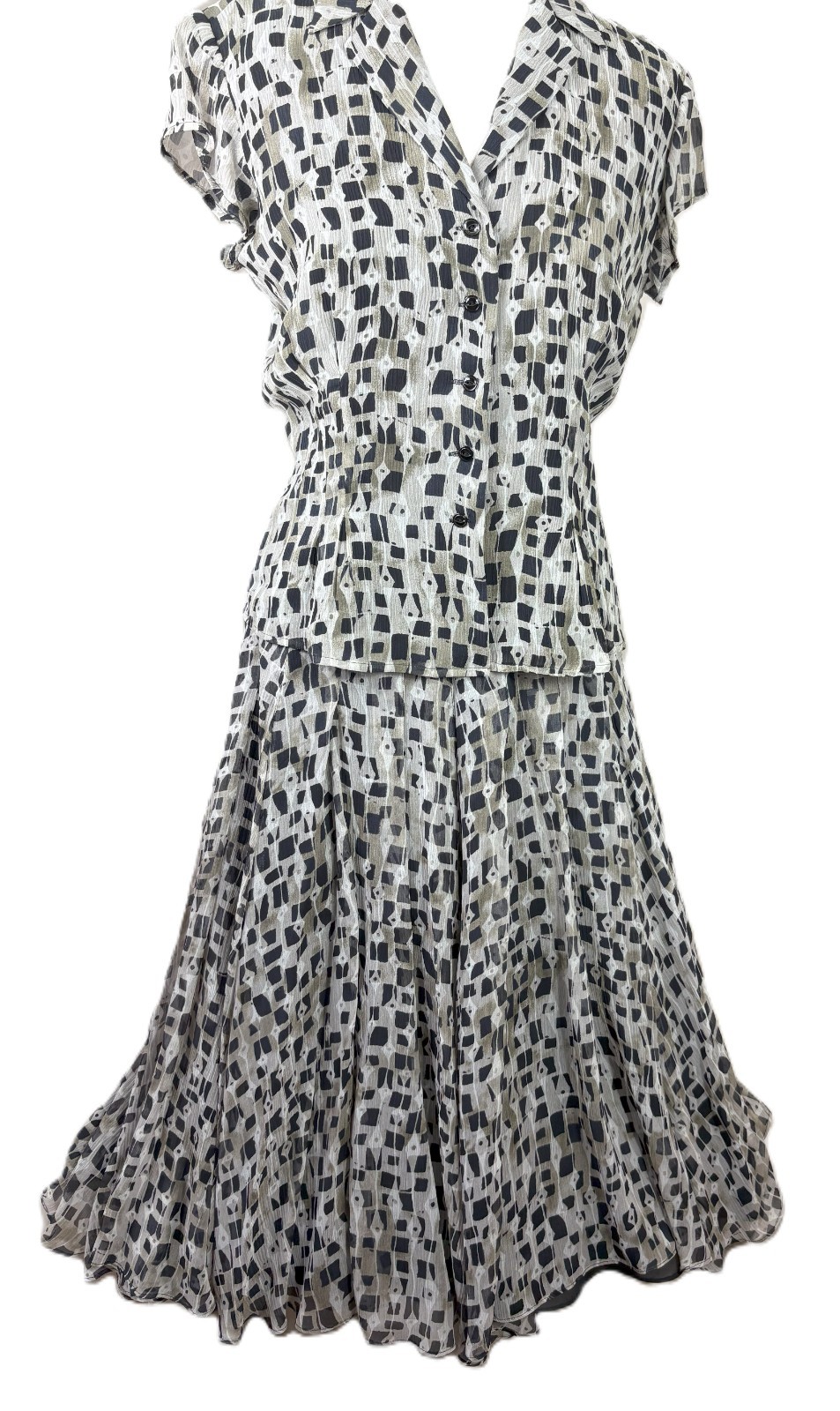 Vtg Y2K Jones New York Collection Silk Skirt & Top Geometric Print Set Size 4P