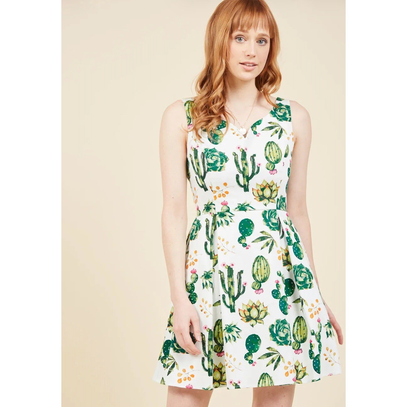 Modcloth IXIA Succulents Cactus Dress Size M Retro Houseplants Gardening Plants