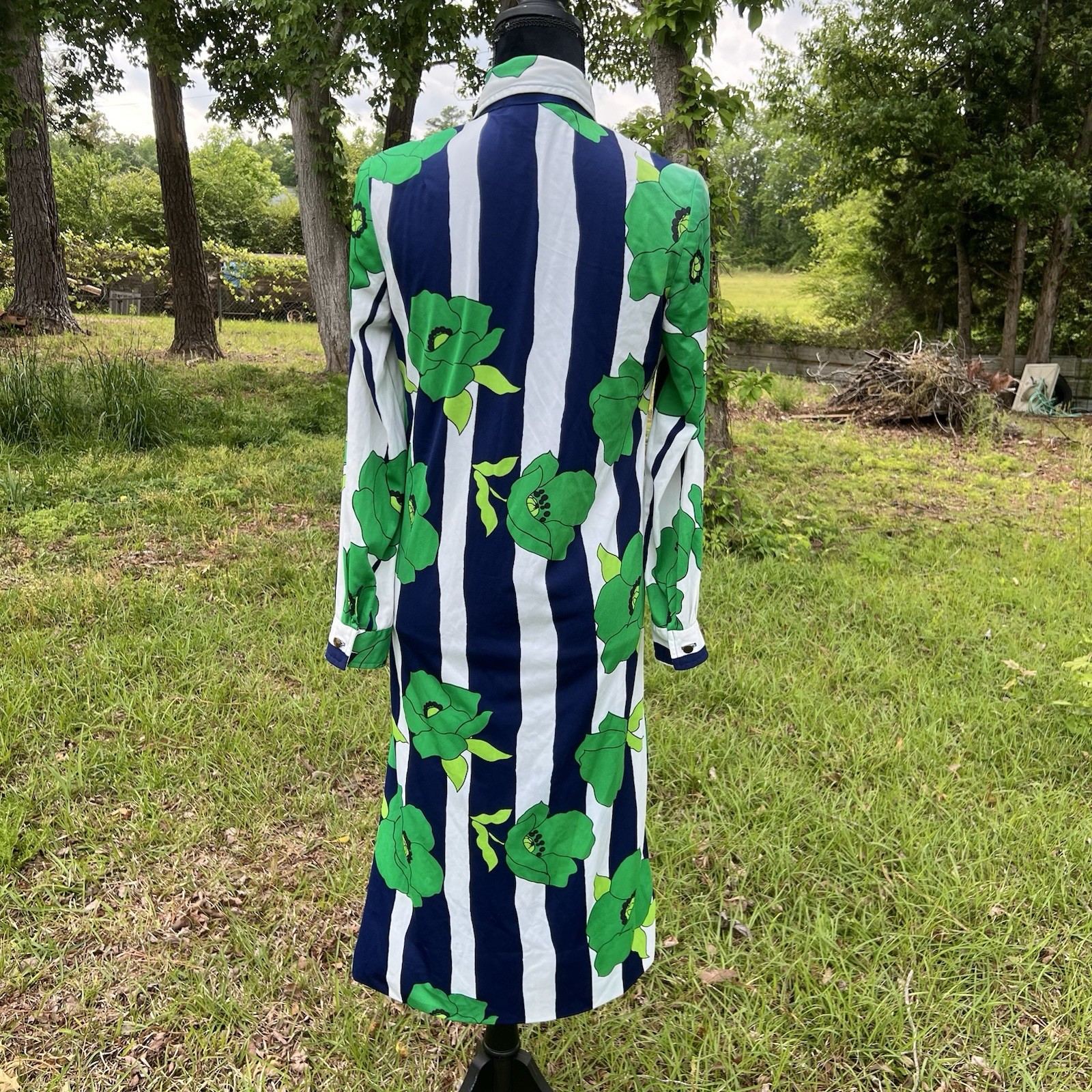Vintage 70s Wilroy Traveller Retro Floral Striped Midi Shirt Dress Size M