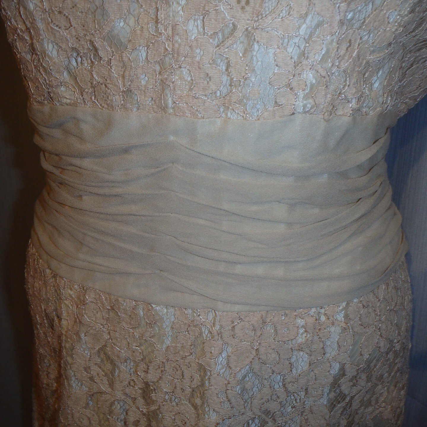 Vtg 60s Ivory Lace Cocktail wiggle dress gown Norman Original Sz small 8