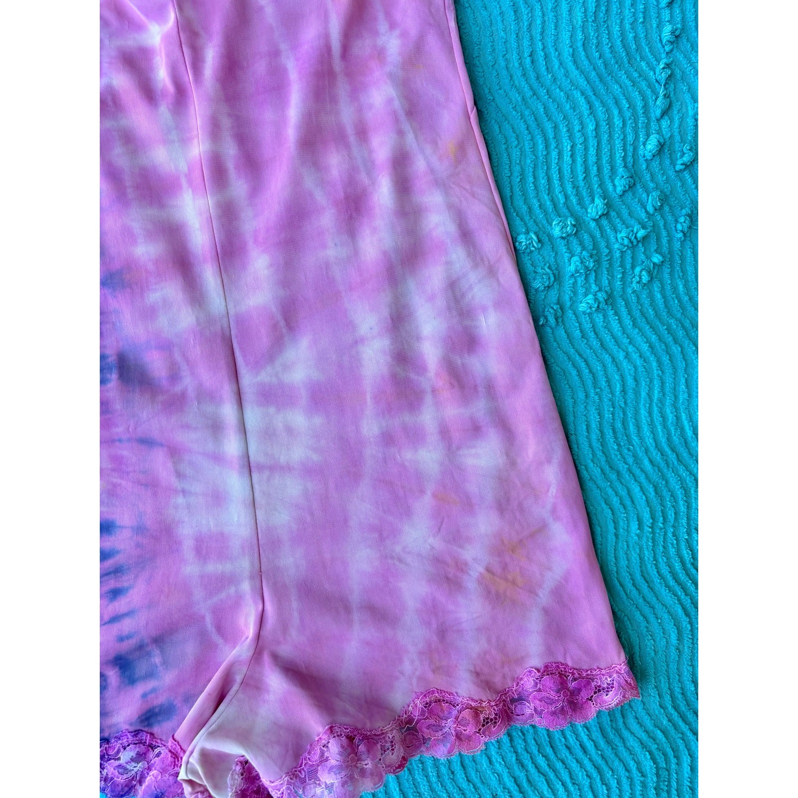 Vintage Reworked Teddy Lingerie Pink Purple Tie Dye Upcycled Bodysuit Lingerie