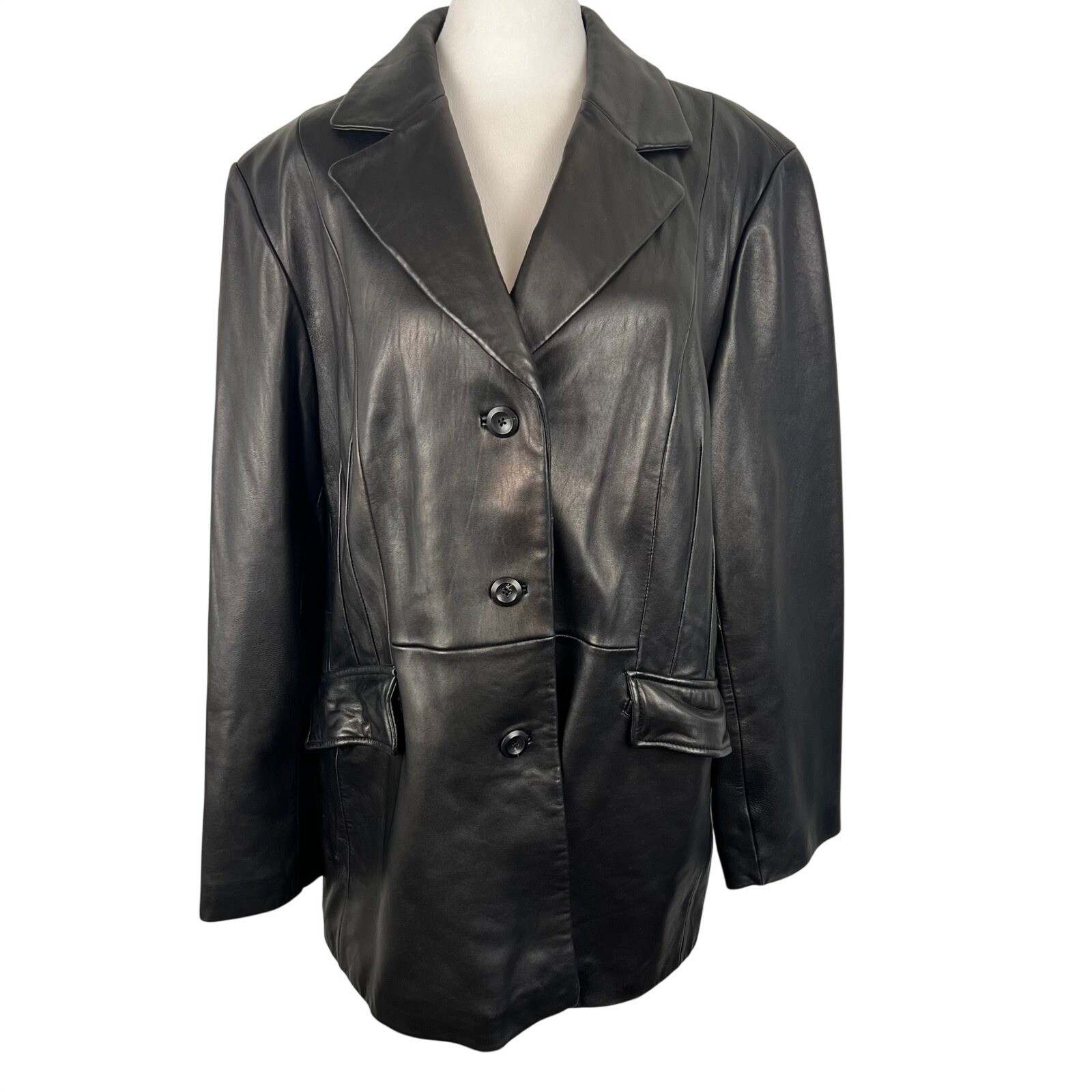 Vintage Lamb Leather Jacket Womens XL Ann Klein Black Old Money Luxury Classic