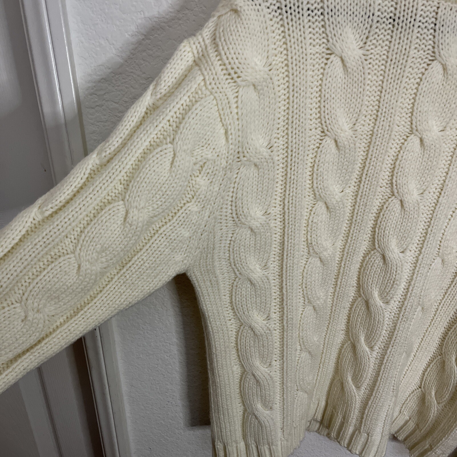 Vintage White Sweater Thane VTG Ivory Fisherman’s Cable Knit Pullover 80s Sz M