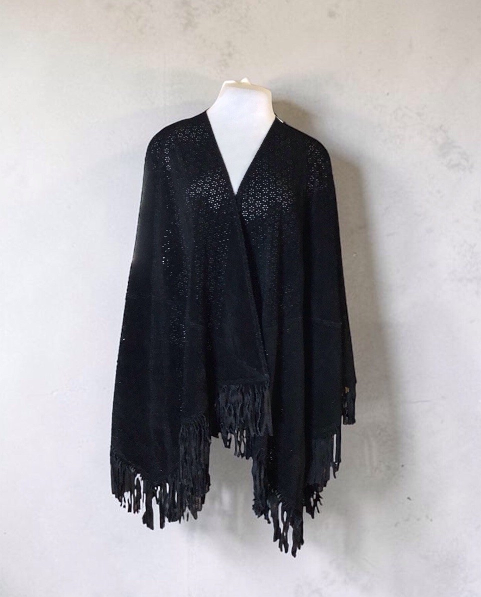 Vintage Suzanne Somers Suede Laser Cut Cape One Size Excellent Condition