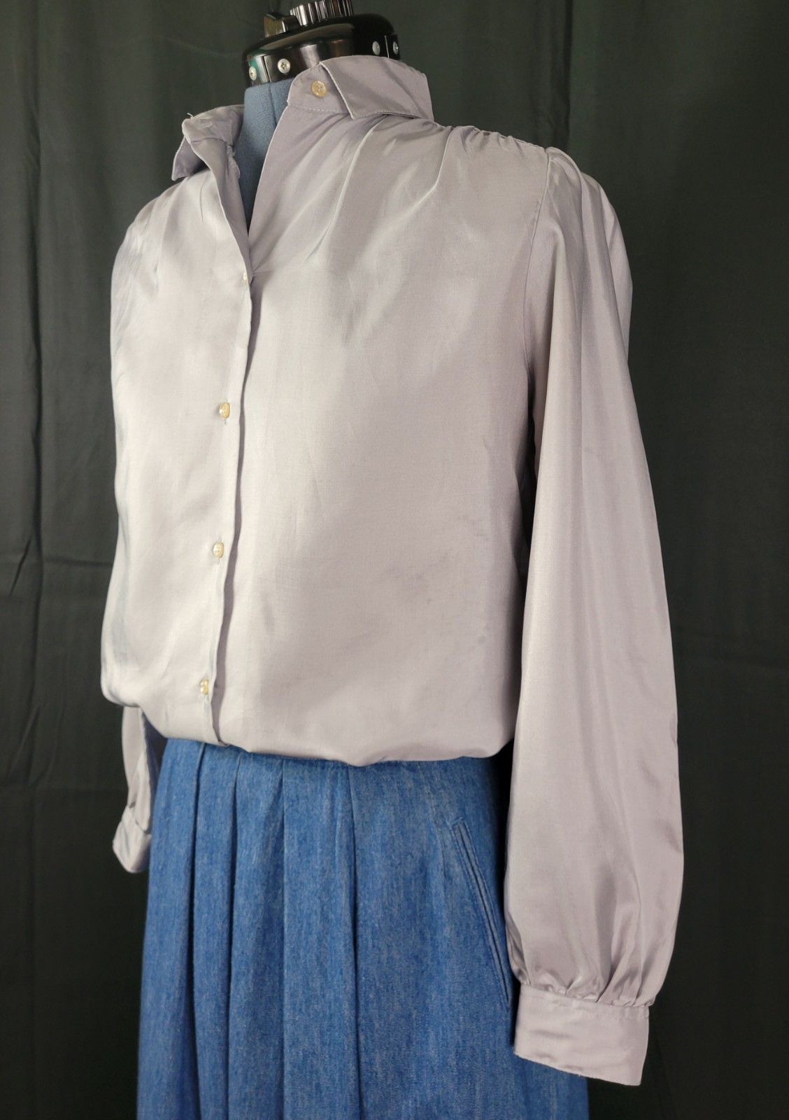 Vintage Stuart Lang Grey/Silver Long Sleeved Blouse Size 6