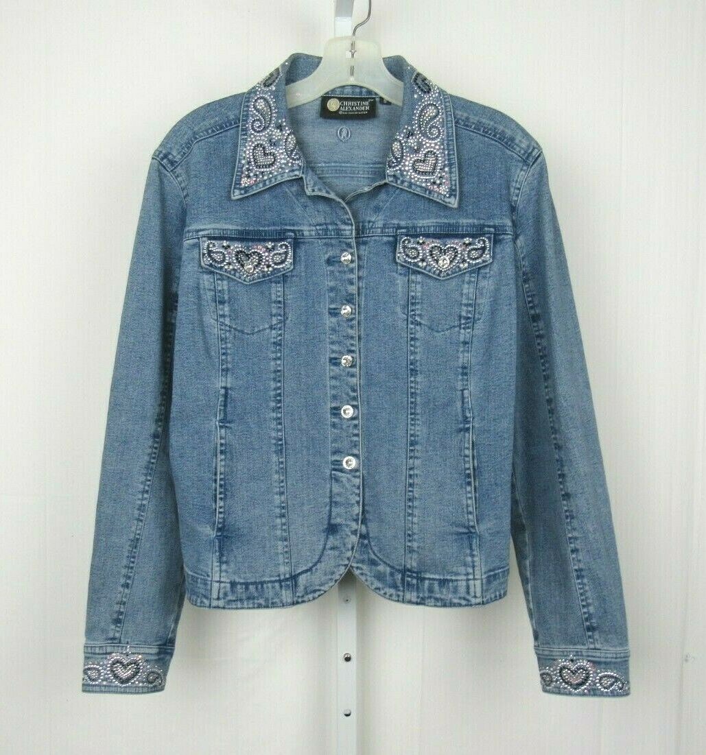 VTG 1990s CHRISTINE ALEXANDER SMALL JEAN JACKET BLING SWAROVSKI CRYSTALS