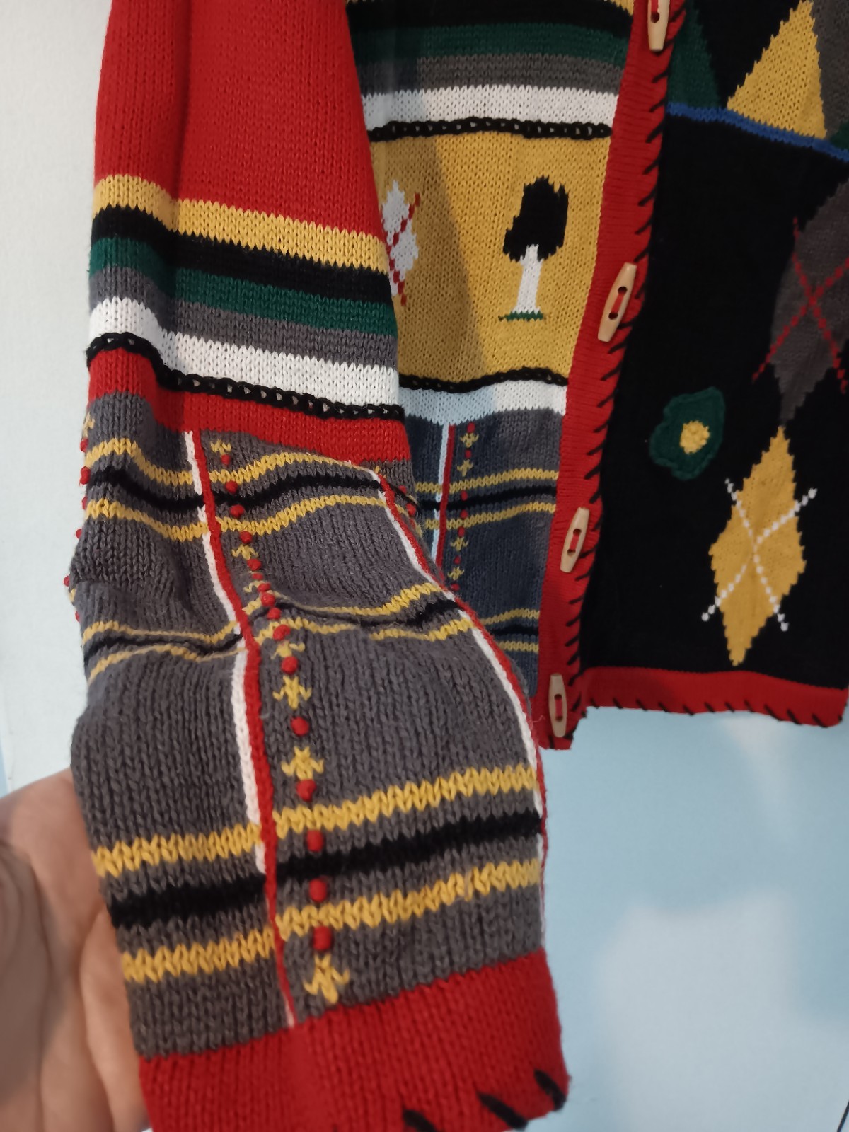 Margules Vintage Sweater Cardigan Medium Shoulder Pads Red Multicolor