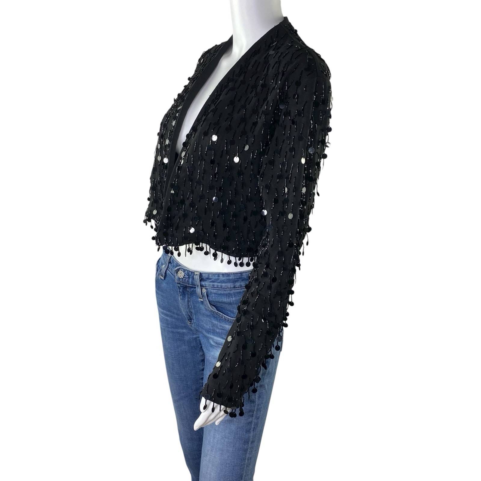 Vintage Vivienne Tam East Wind Code 80s 90s Black Beaded Sequin Bolero Jacket 1