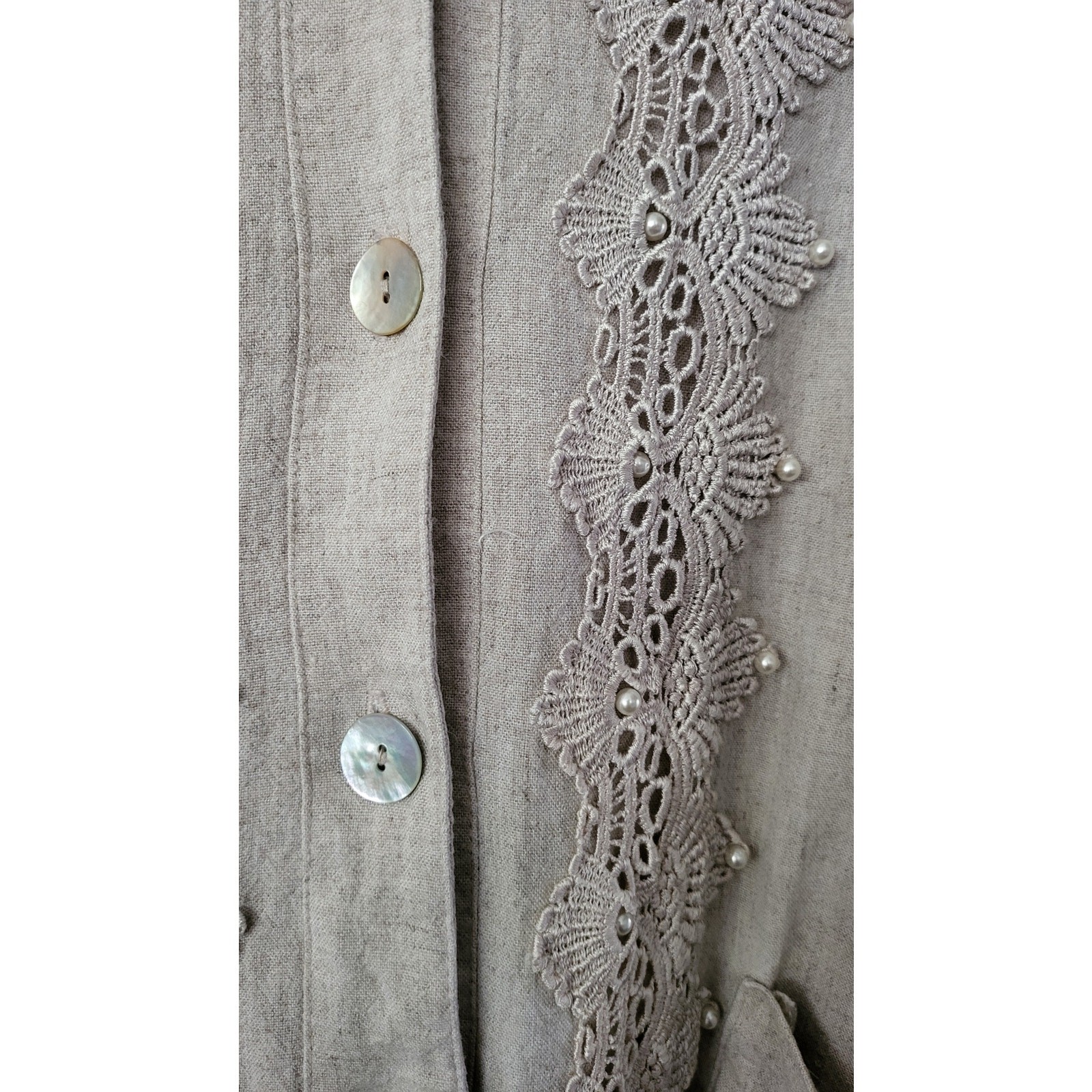 Saint Germain Paris Linen Lace Blouse Medium Cottagecore Boho Rodeo Westernwear