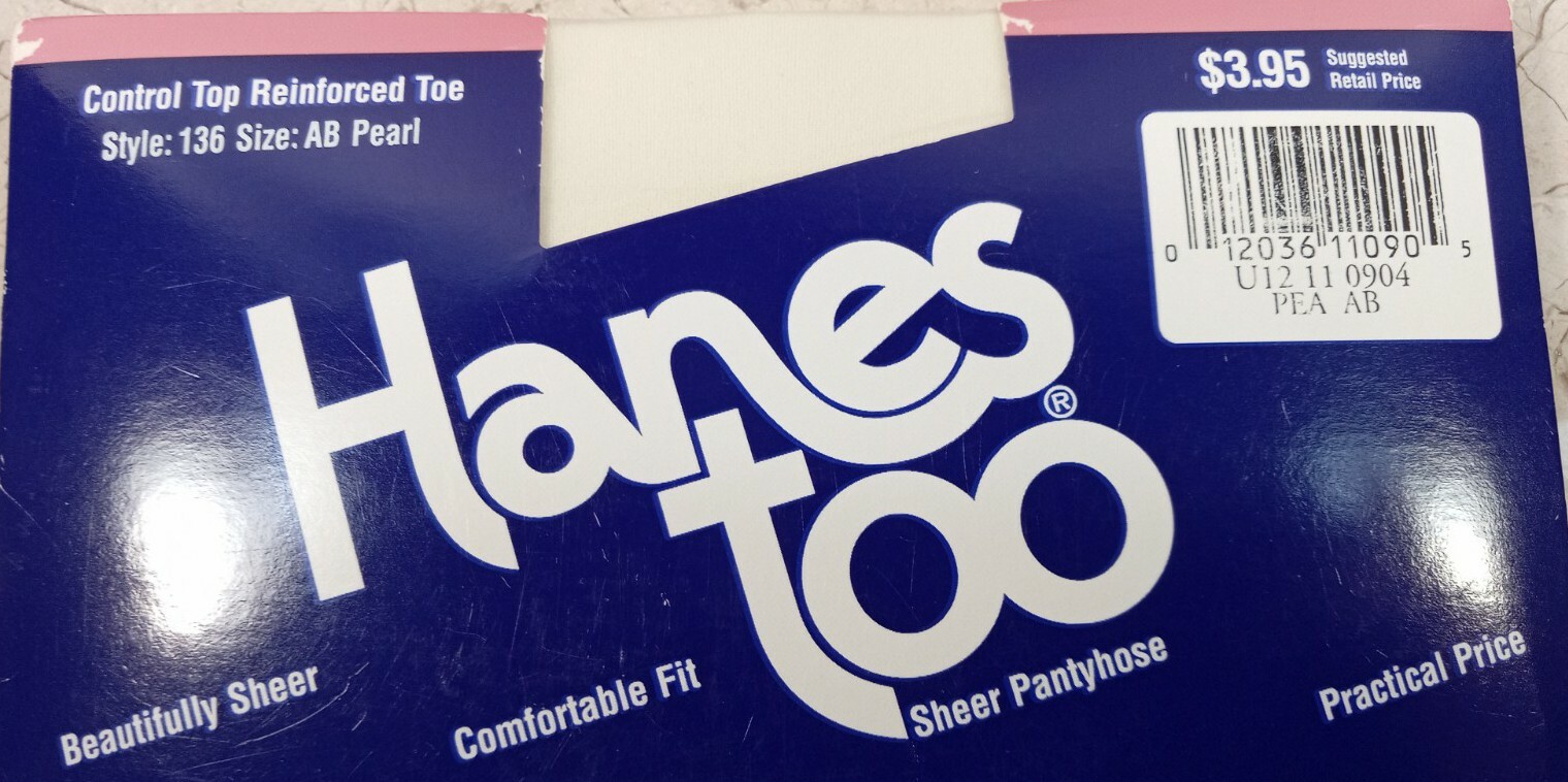 Hanes Too Sheer Pantyhose Control Top Reinforced Toe 136 PEARL Size AB Vtg 90s
