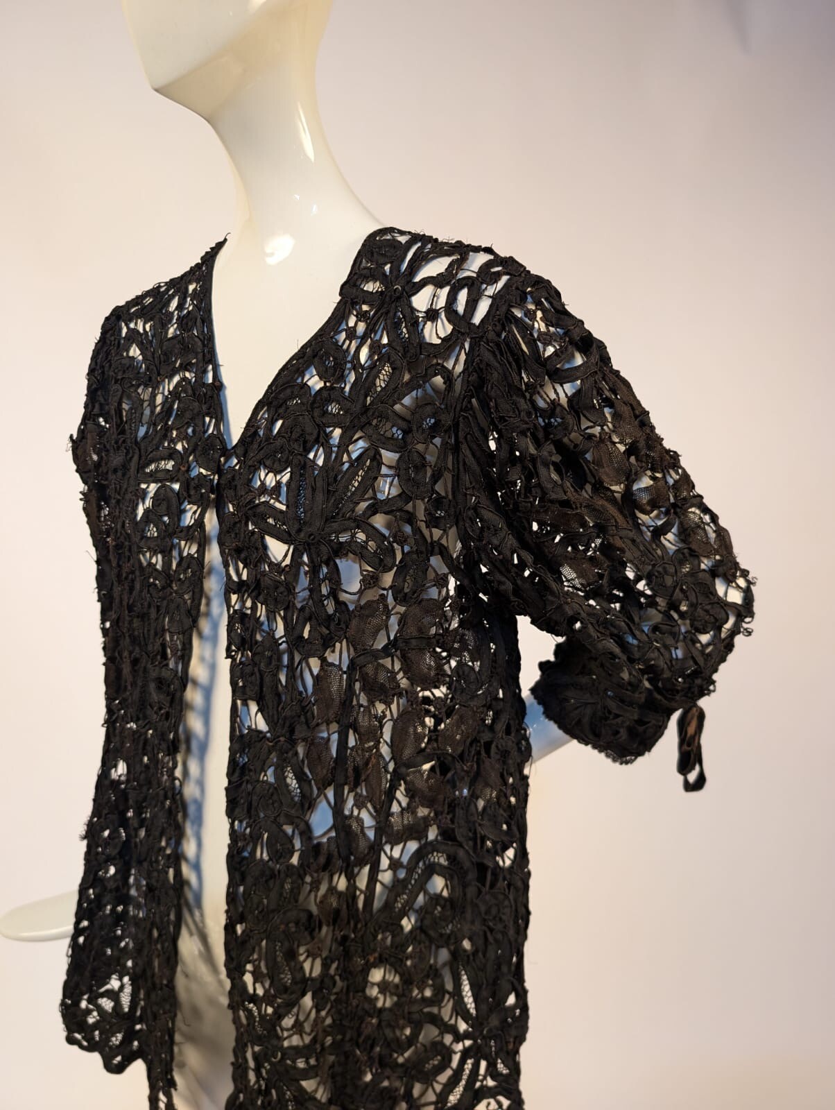 EDWARDIAN BLACK TAPE LACE JACKET W SILK BOW TRIM