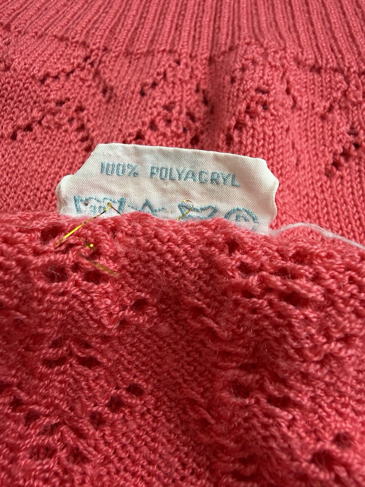 Vintage 70s exclusive fashion cap sleeve open knit pink sweater
