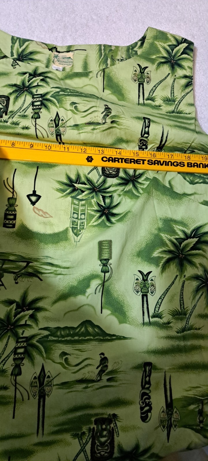 Vtg 60s Hawaiiana Sheath Dress Green Tiki Surfers Made In Hawaii Medium