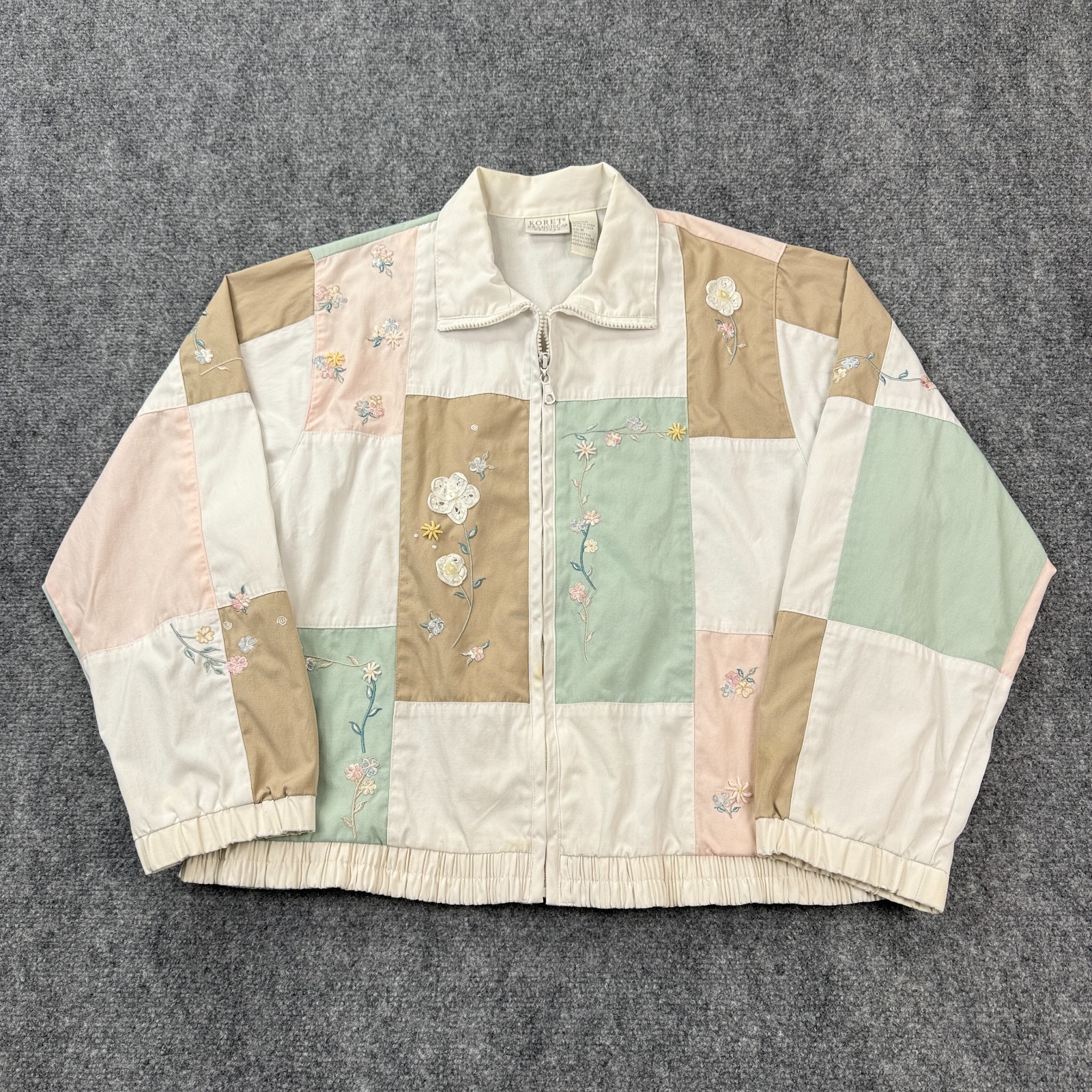Vintage Koret Francisca Womens Jacket Size M Floral Patchwork Embroidered Zip