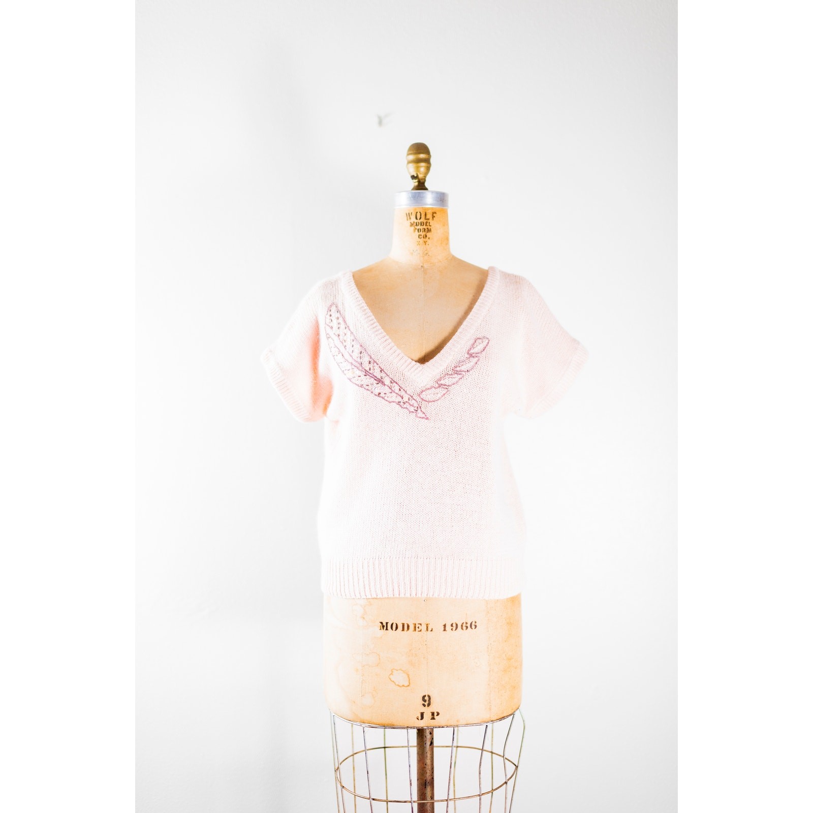 Vintage 80s Pastel Pink Beaded Fuzzy Angora Silk Blend Sweater, Coquette, Small