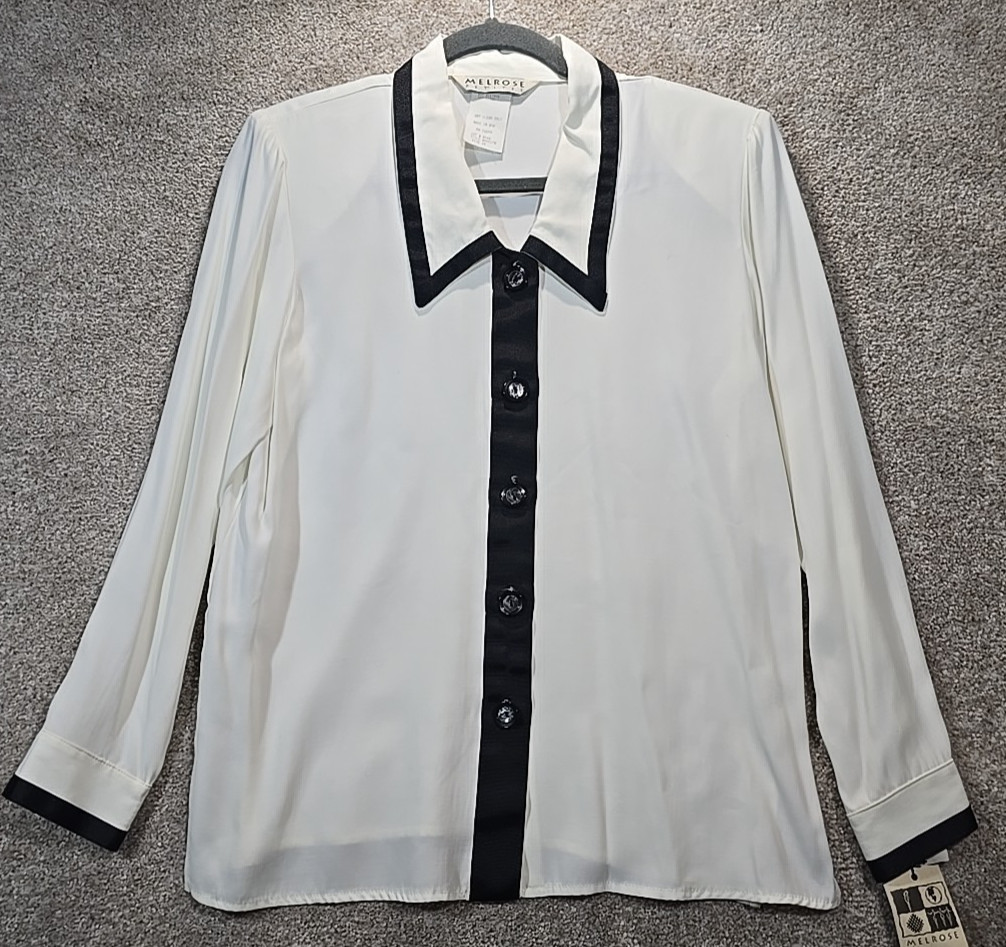 Melrose Petites Vtg Blouse Business Secretary USA Made Ribbon Trim Women’s 10