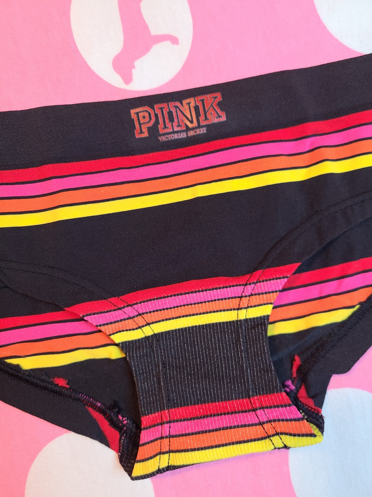 NWT Rare VTG VS PINK YOGA Seamless Stretch Hipster Panty Size Sm Multi Stripes
