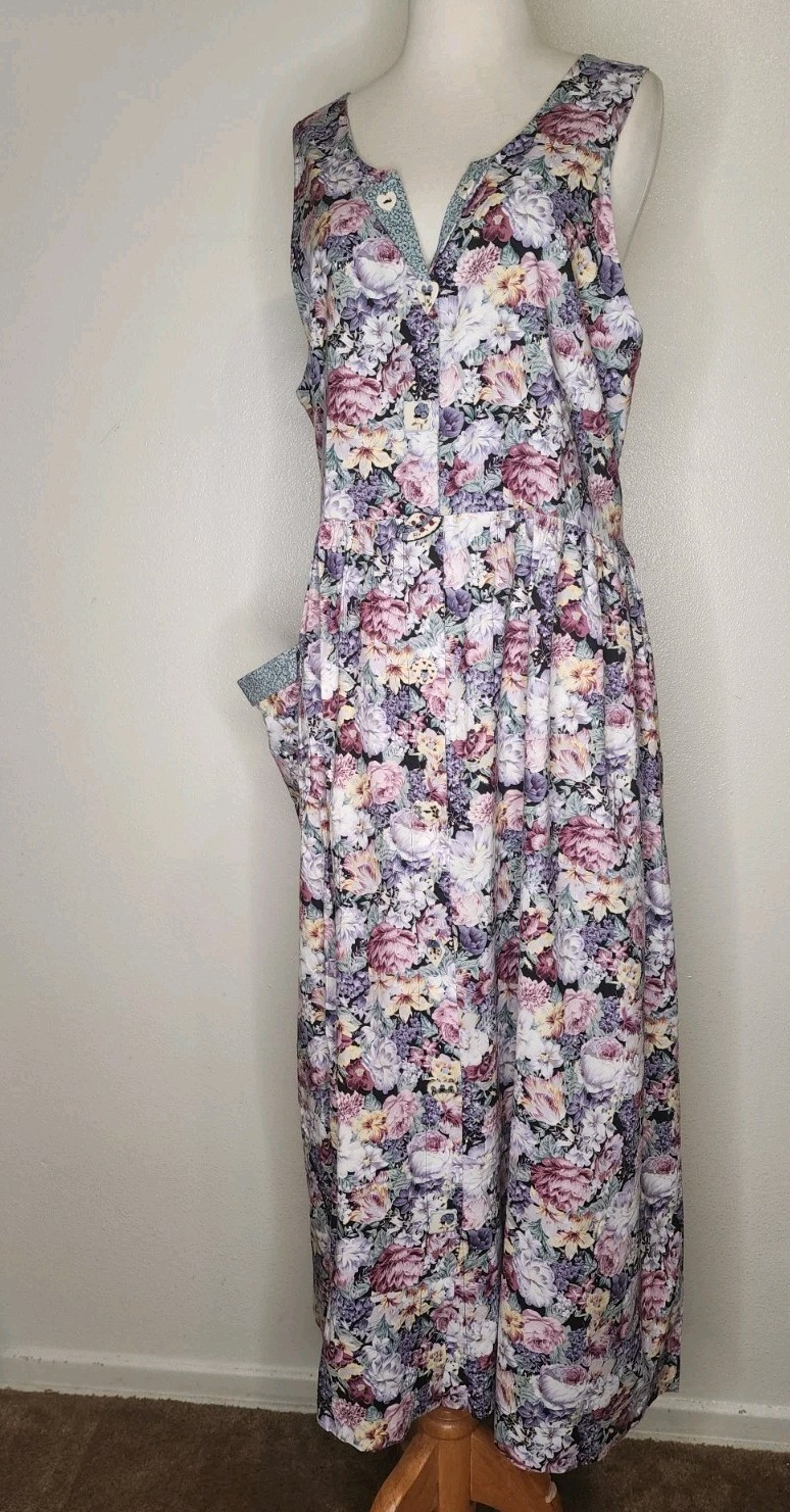 Vintage 90s Dogwood Lane Tank Dress with Tea Buttons Cottagecore Size Large