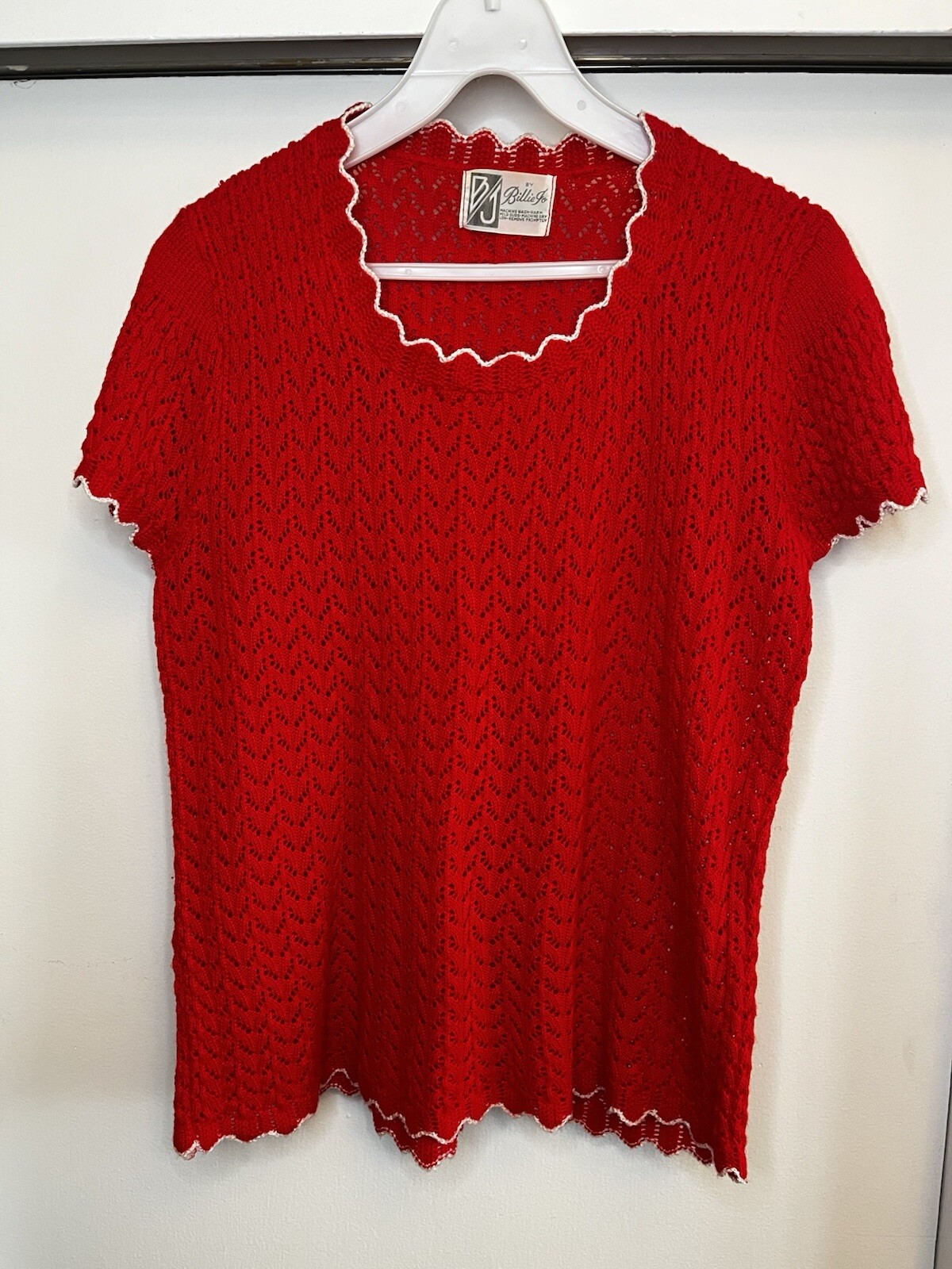 Vintage Billie Jo Red White Short Sleeve Sweater Valentine Size Ladies Medium