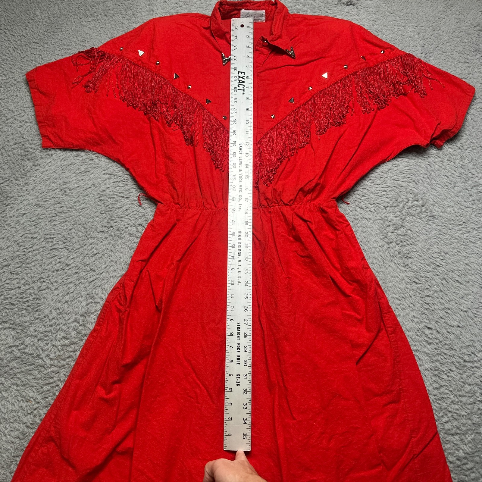 Vintage Western Dress Womens L Red Fringe Tassel Rodeo Square Dance