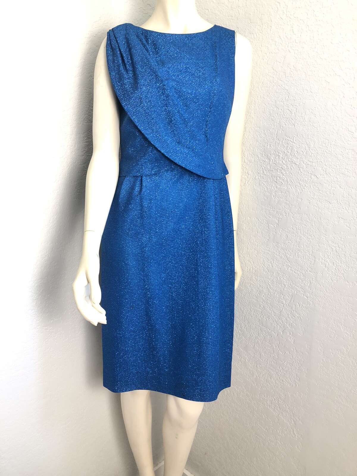 VTG 60s Stephen O’Grady Wiggle Sheath Dress Blue Metallic Sparkle Size 12 Small