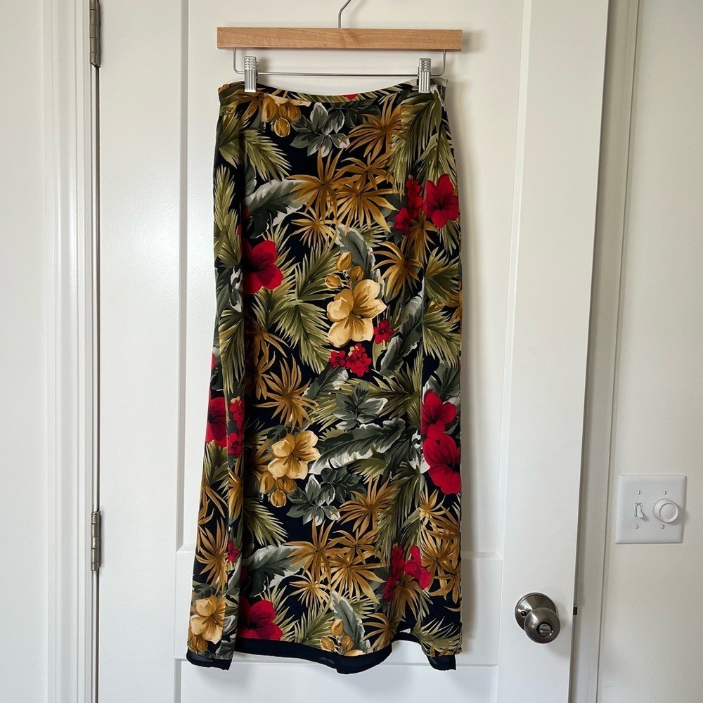 Liz Claiborne Vintage 90s/Y2K 100% Pure Silk Tropical Floral Maxi Skirt 🌺🌴