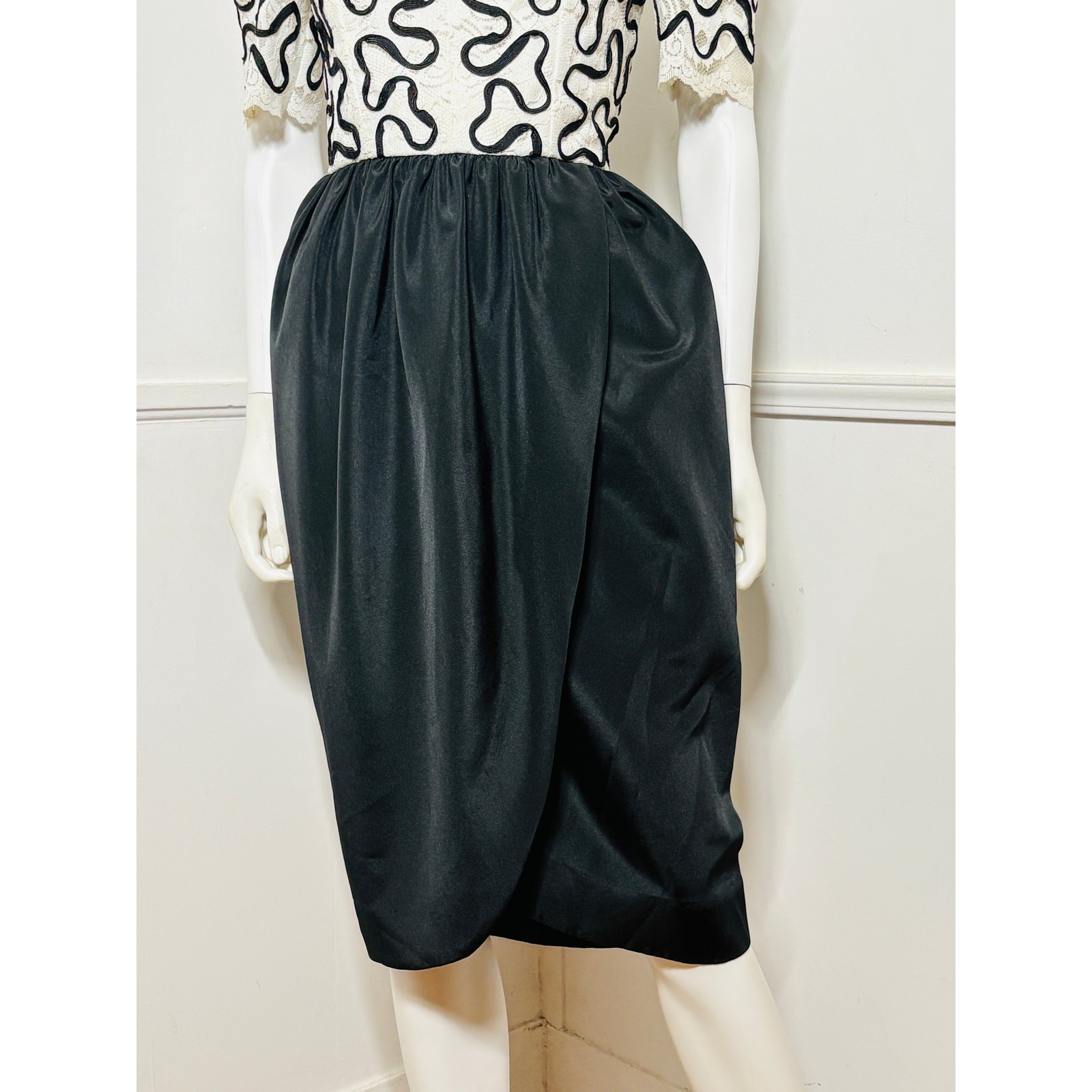 Small 1980s Vintage Black and White Lace Dress by Huey Waltzer for Darcy