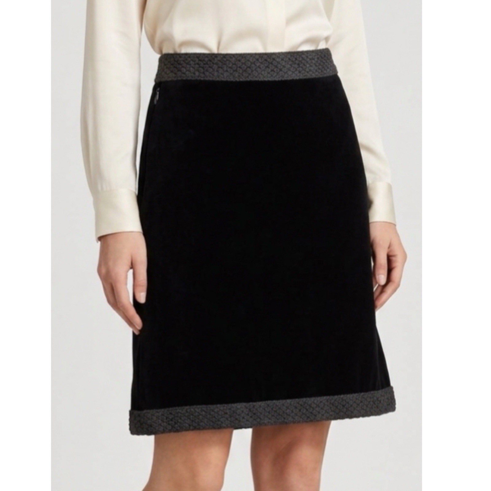 Vtg 1950s Saks Fifth Ave Velvet Skirt Texture Trim Black Classic France 50s M