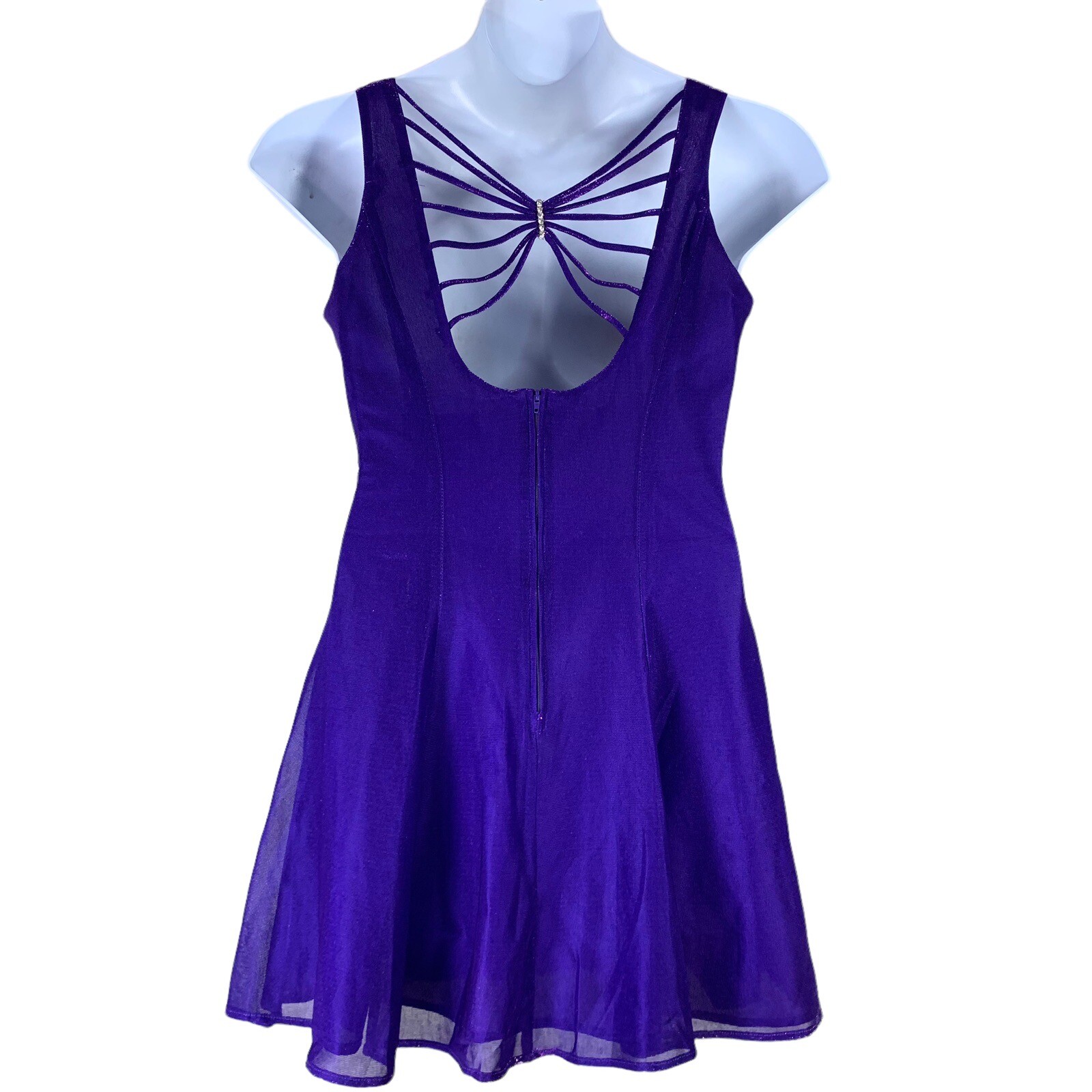 Vintage Mini Dress Purple Iridescence Fit Flare Tank Open Back Size 9/10
