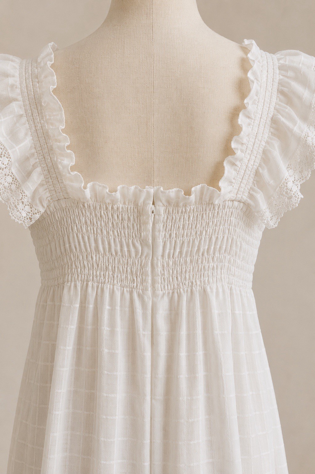 Vintage 1970s Handmade White Prairie Maxi Dress Smocked Lace Cottagecore S/M