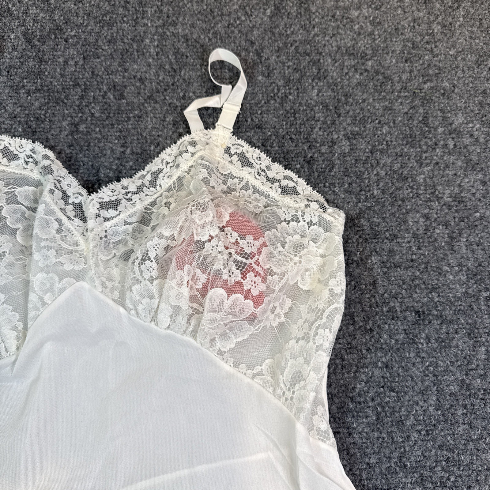 Vintage Lace Trim Pembrooke 36R 1960/70’s Mid Century Slip Coquette White Nylon