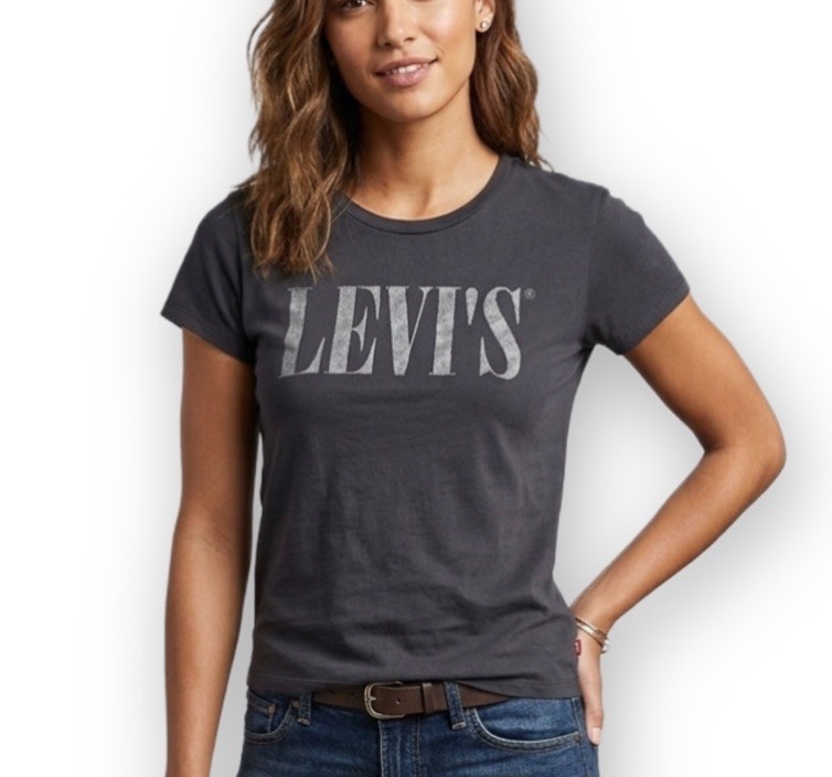 Levi’s Vintage Women’s XXS Glitter Logo T-Shirt Gray Crew Neck Short Sleeve Tee