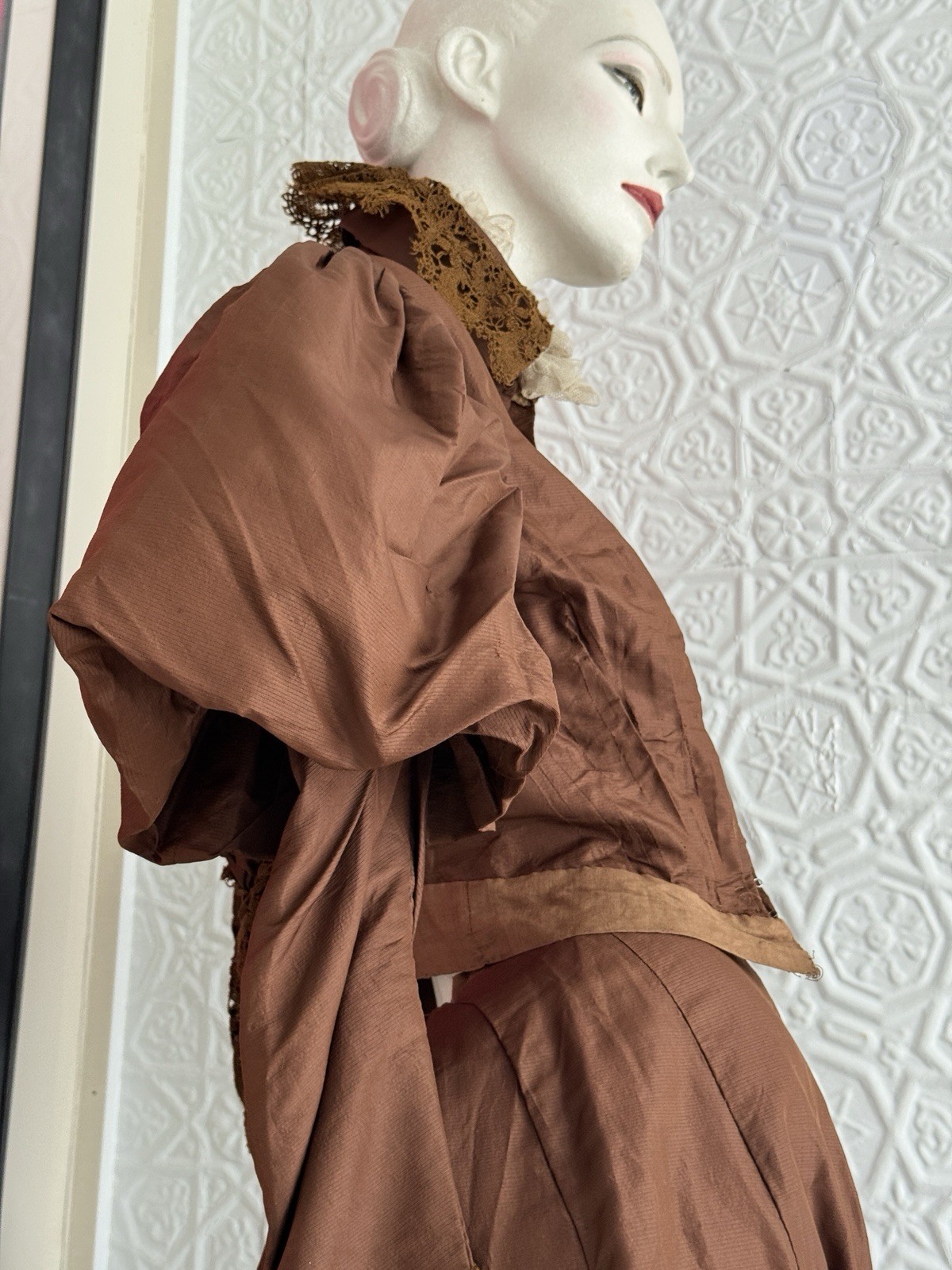 antique 2 piece victorian brown bridal ensemble bodice skirt 1800s small/xs