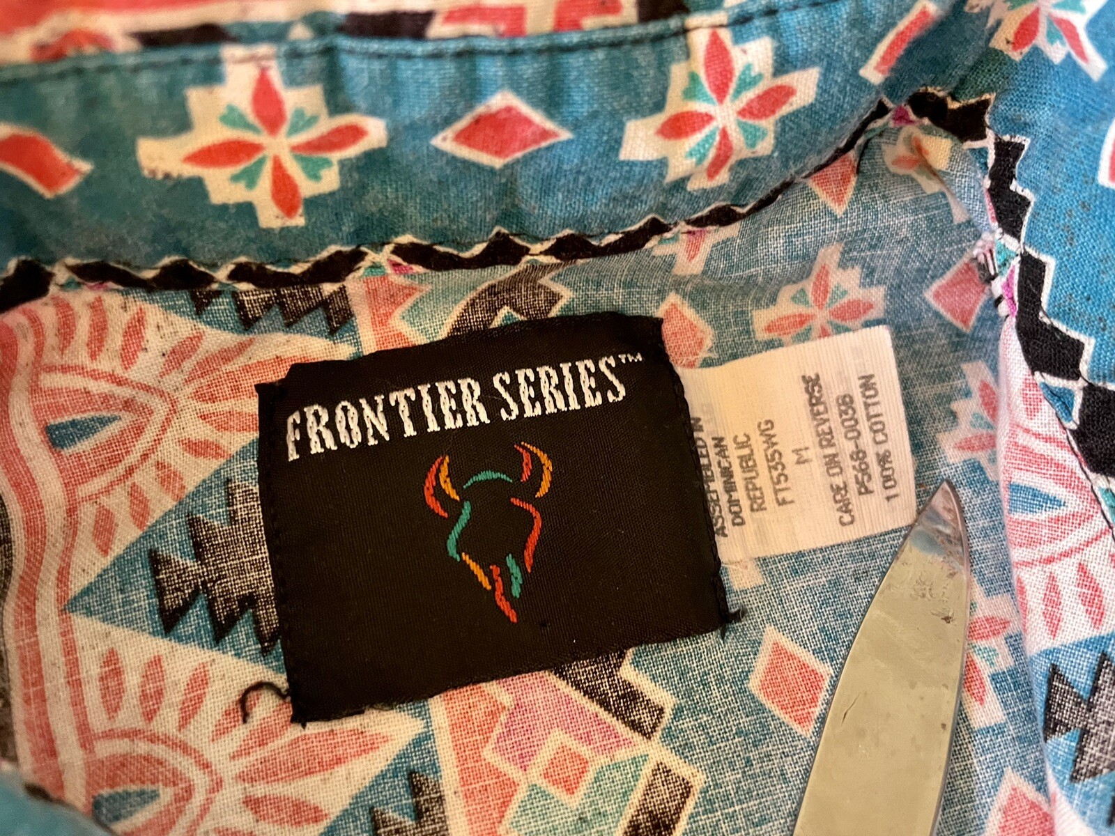 Western Shirt FRONTIER SERIES Womens M Southwestern Coral Turquoise Vintage