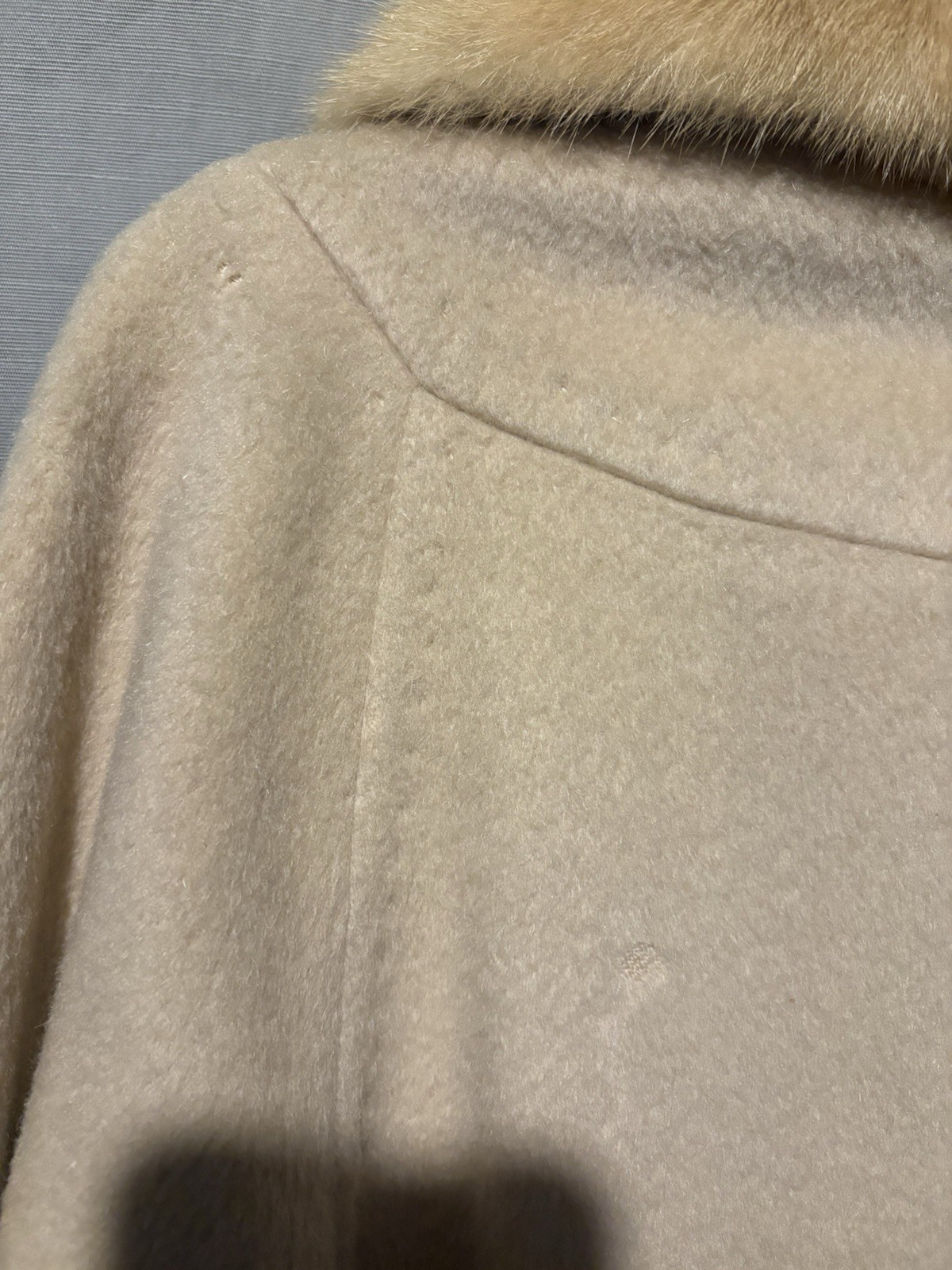 Vintage Forstmann Beige Wool Coat with Mink Fur Collar Small Some Damage!