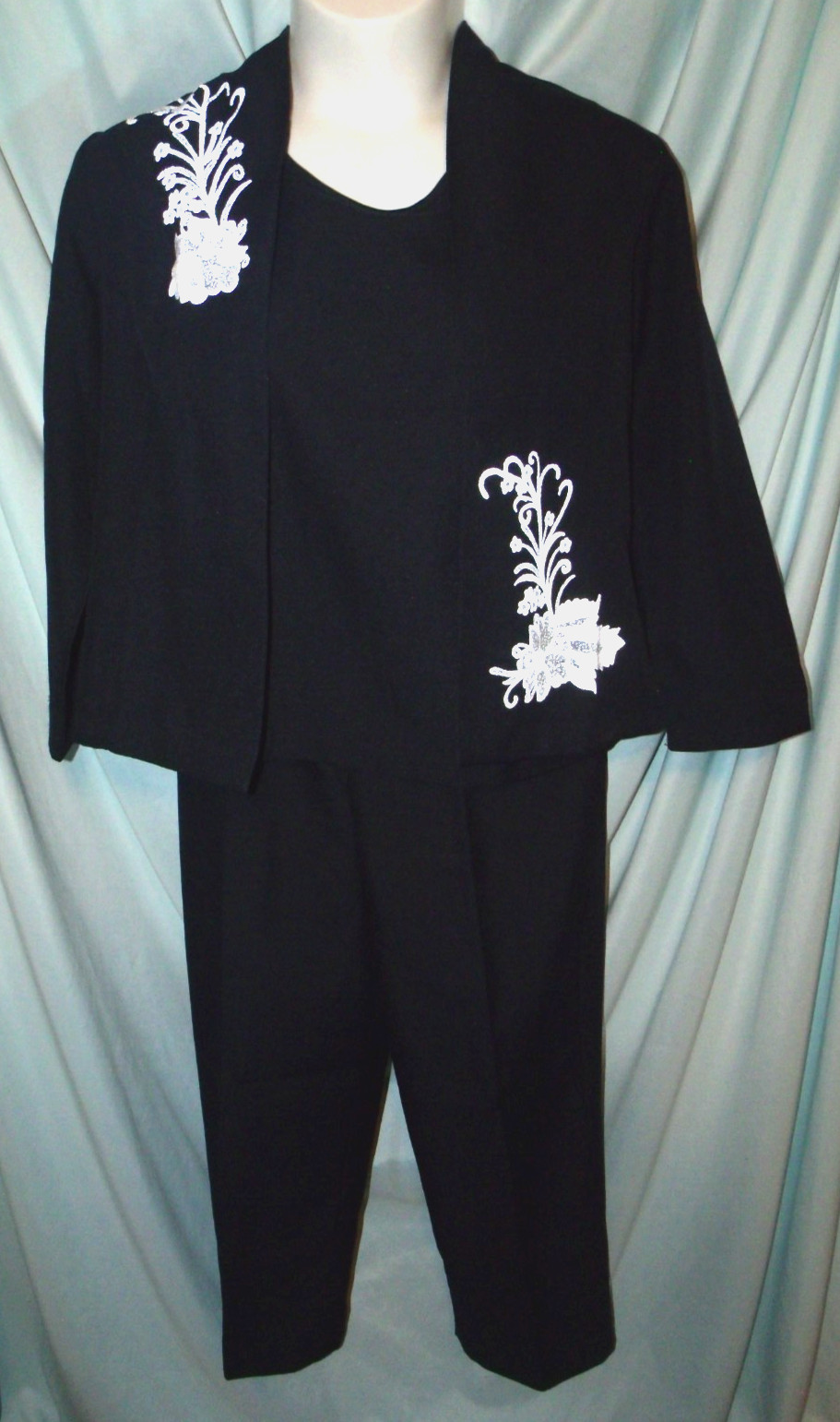 Salon Studio Haband Navy Blue Polyester 3 pc Pant Suit Women’s Petite PL VTG 90s