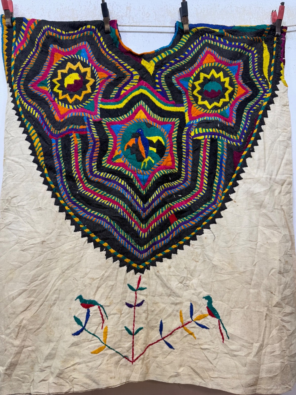 Vintage Beautiful Hand Embroidered Gautemalan San Mateo Huipil 75×72 Cm