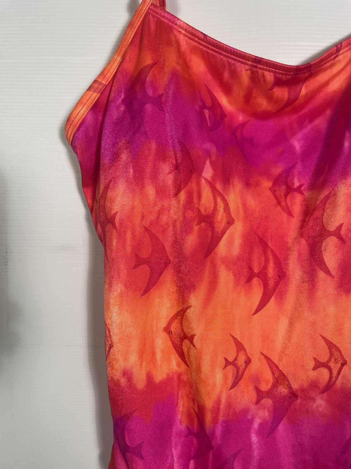 Vintage 1990s Neon Fish Print One Piece Bathing Suit Size L