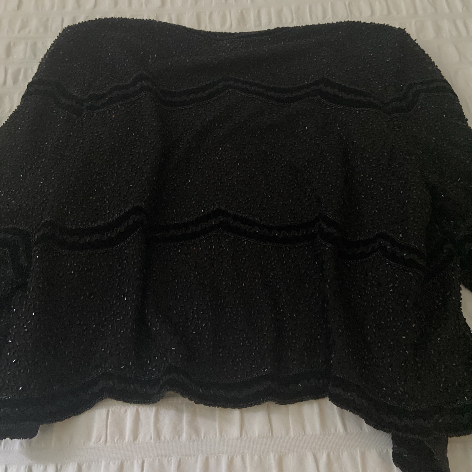 Jacket Vintage 80s NITELINE By Della Roufogali Black Beaded Sequin 100% Silk XL