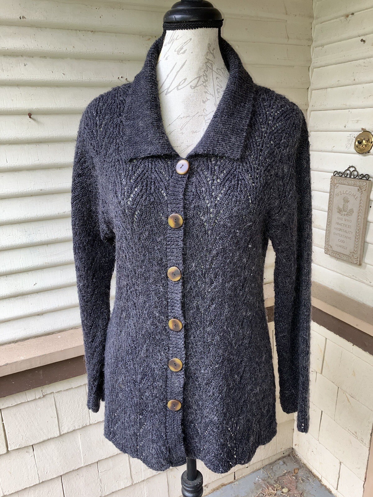 VINTAGE 1990s CROCHET OPENWORK ROMANTIC CARDIGAN SWEATER SARAH ARIZONA M