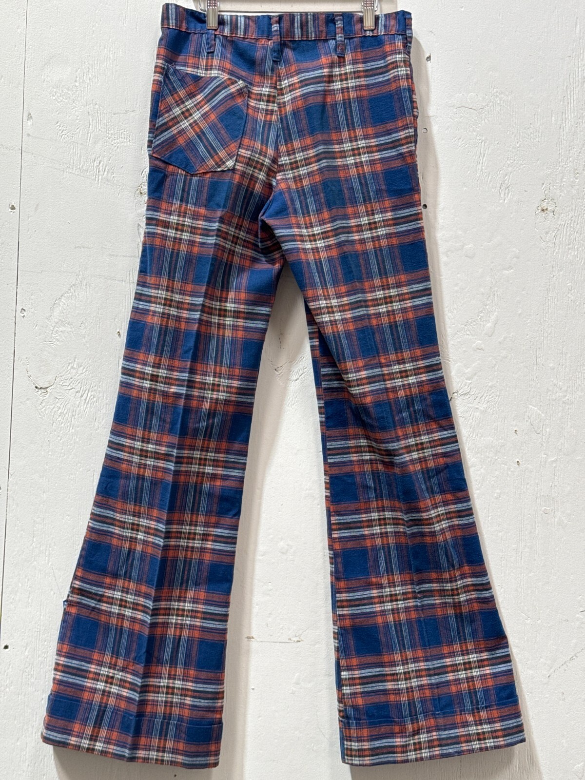 Vintage 1970s Tads Plaid Bell Bottoms Deadstock Pants Blue red Orange White
