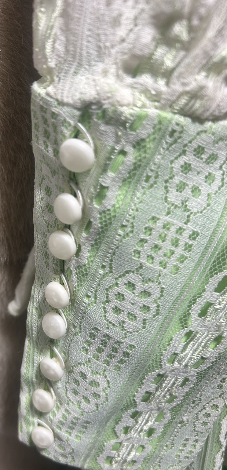 Vintage 1970s Prairie Dress Victorian Lace Folklore Cottagecore Lime Maxi S 27W