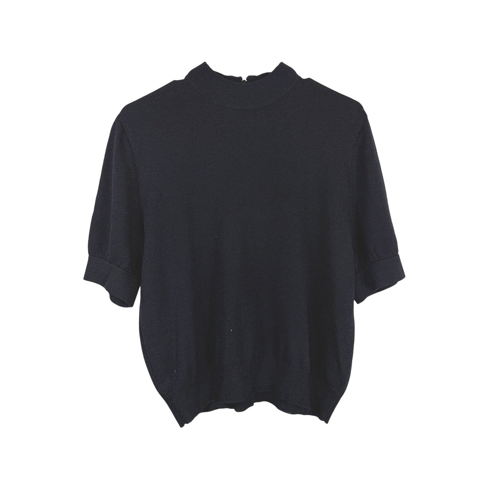 St. John Basics Vintage Santana Knit Short Sleeve Back Zip Black Top Size Lg