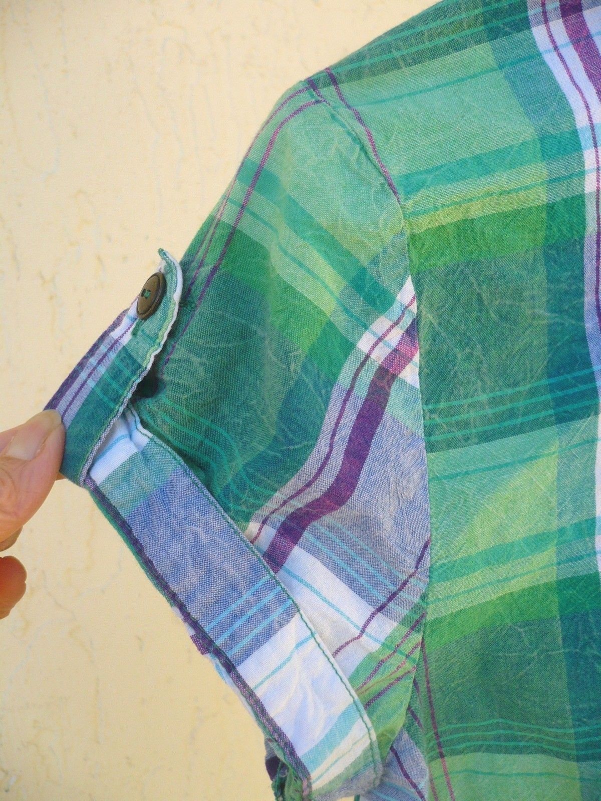ST PATRICK’S DAY GREEN PURPLE BUTTON DOWN CUFFED SS SHIRT S WOMEN R M JR BLOUSE